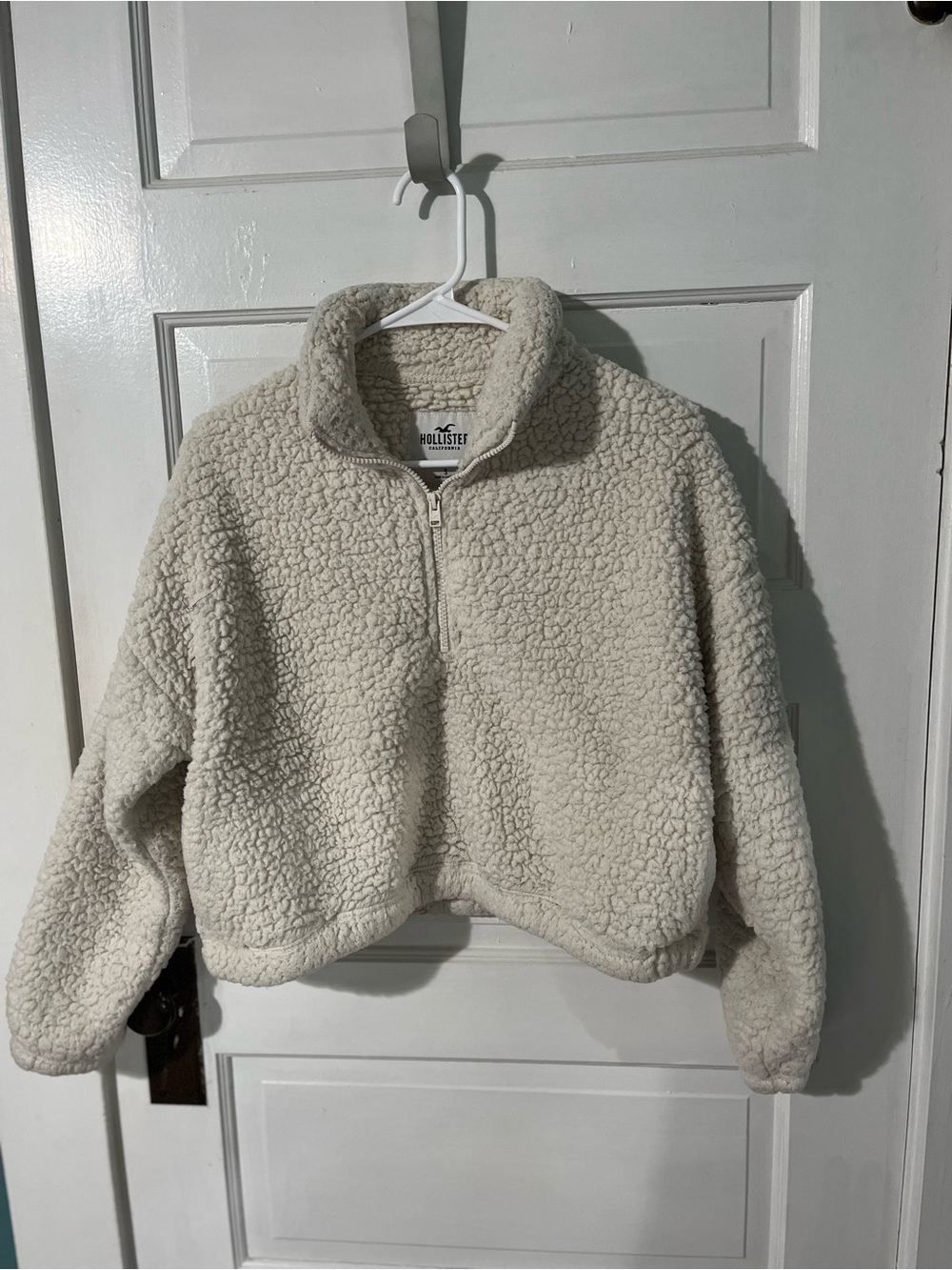Hollister Off-White Sherpa Zip-Up Jacket size S